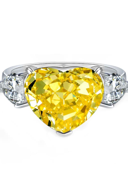 Yellow [R 1797] 925 Sterling Silver High Carbon Diamond Green Heart Luxury Band Ring